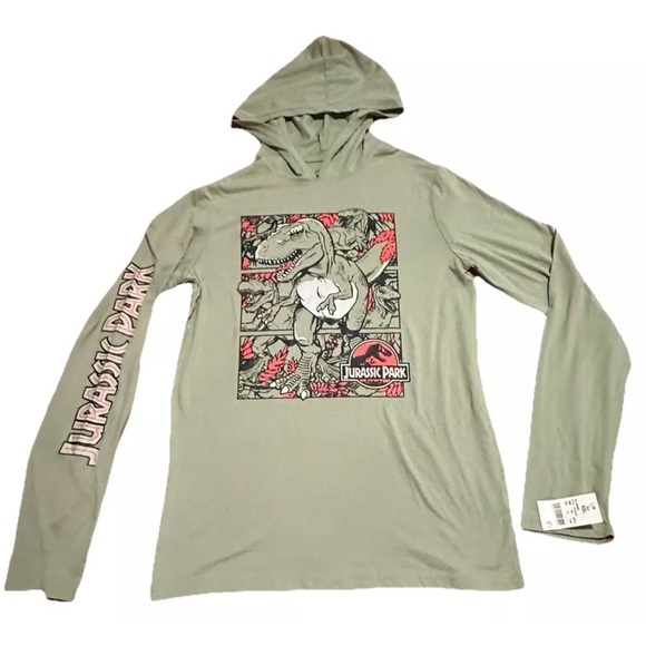 Jurassic Park Universal Studios Long Sleeve Hooded Shirt T-Rex Boy XL New w Tags - Picture 1 of 3